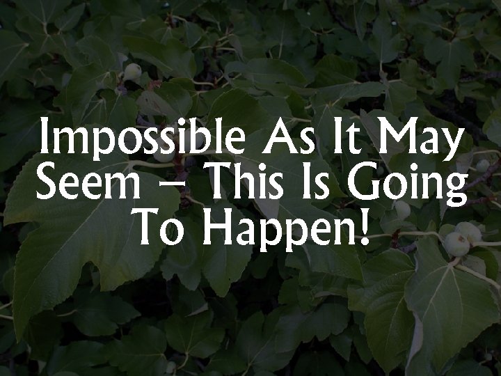 Impossible As It May Seem – This Is Going To Happen! 