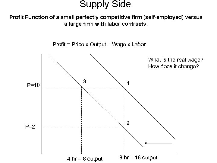 Supply Side Profit Function of a small perfectly competitive firm (self-employed) versus a large