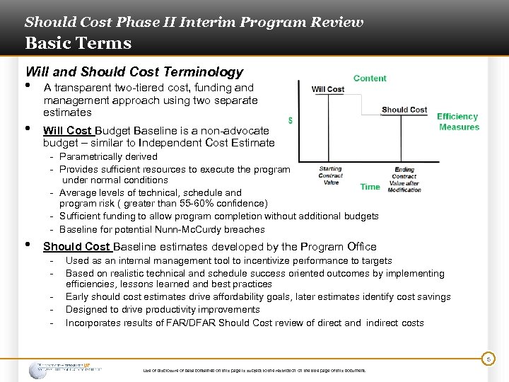 Should Cost Phase II Interim Program Review Basic Terms Will and Should Cost Terminology
