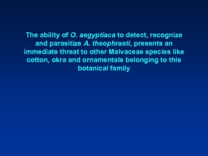 The ability of O. aegyptiaca to detect, recognize and parasitize A. theophrasti, presents an