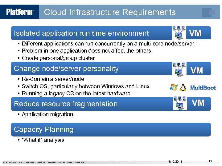 Cloud Infrastructure Requirements VM Isolated application run time environment • Different applications can run