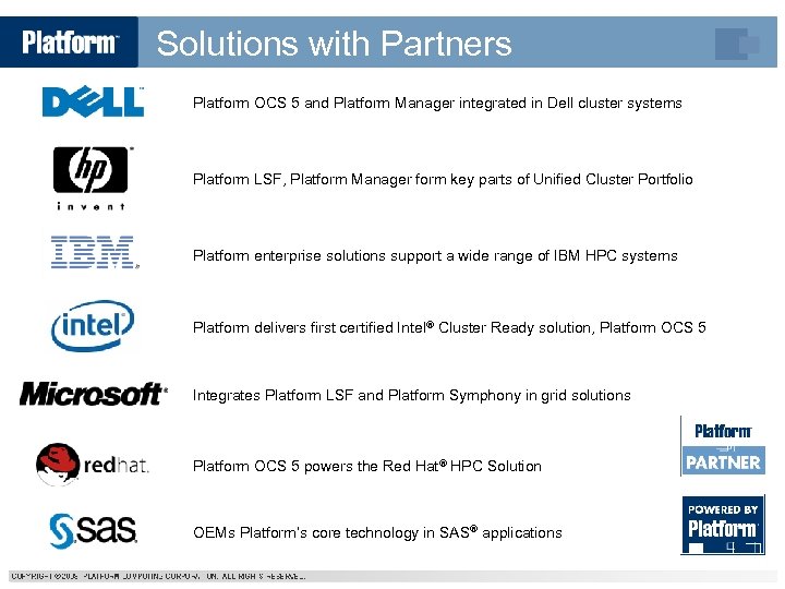 Solutions with Partners Platform OCS 5 and Platform Manager integrated in Dell cluster systems