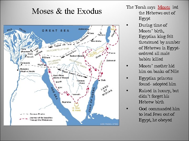 Moses & the Exodus The Torah says Moses led the Hebrews out of Egypt