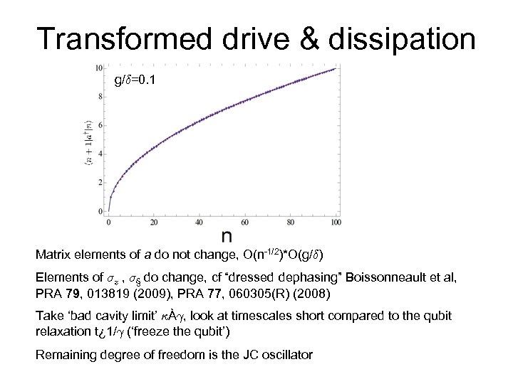 Transformed drive & dissipation g/±=0. 1 Matrix elements of a do not change, O(n-1/2)*O(g/±)