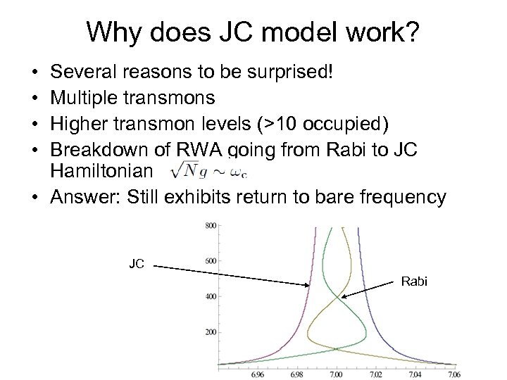Why does JC model work? • • Several reasons to be surprised! Multiple transmons
