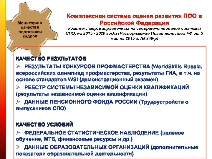 Комплекс мер, направленных на совершенствование системы СПО, на 2015 - 2020 годы (Распоряжение Правительства