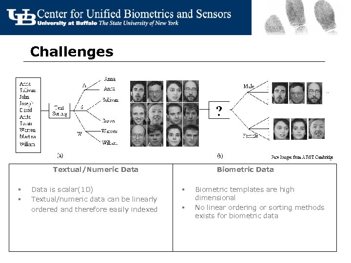 Challenges Textual/Numeric Data § § Data is scalar(1 D) Textual/numeric data can be linearly