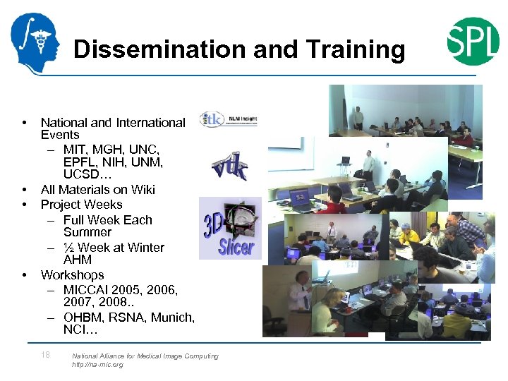 Dissemination and Training • • National and International Events – MIT, MGH, UNC, EPFL,