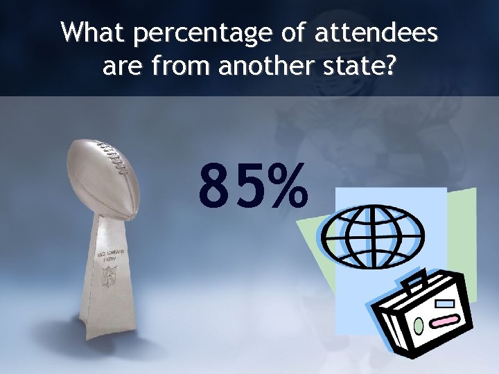 What percentage of attendees are from another state? 85% 