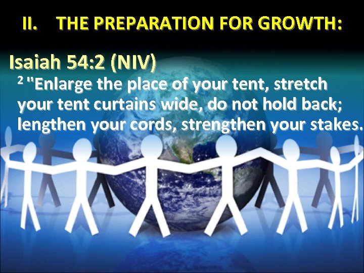 II. THE PREPARATION FOR GROWTH: Isaiah 54: 2 (NIV) 2 