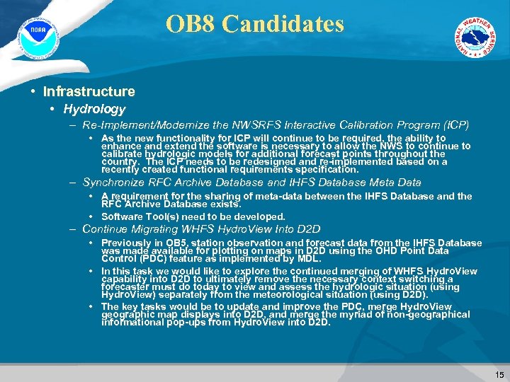 OB 8 Candidates • Infrastructure • Hydrology – Re-Implement/Modernize the NWSRFS Interactive Calibration Program