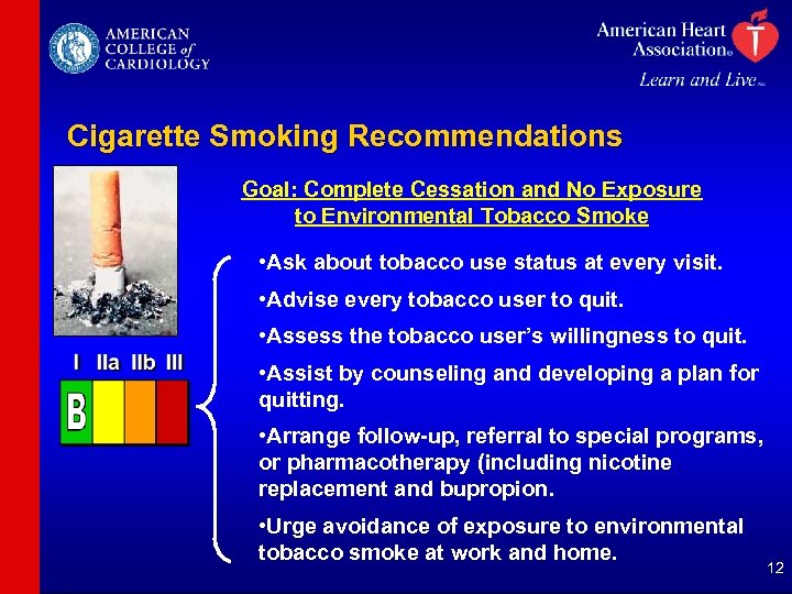 Cigarette Smoking Recommendations Goal: Complete Cessation and No Exposure to Environmental Tobacco Smoke •