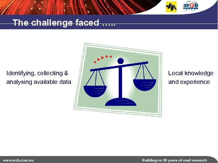 The challenge faced …. . Identifying, collecting & analysing available data www. arrb. com.