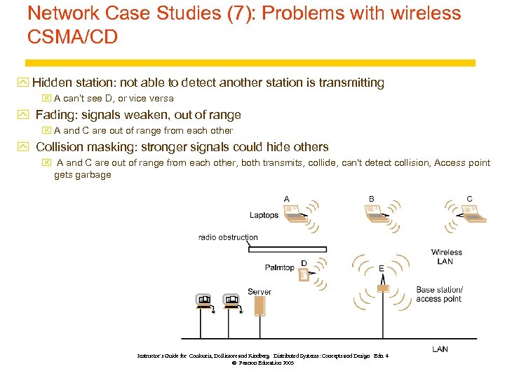 Network Case Studies (7): Problems with wireless CSMA/CD y Hidden station: not able to