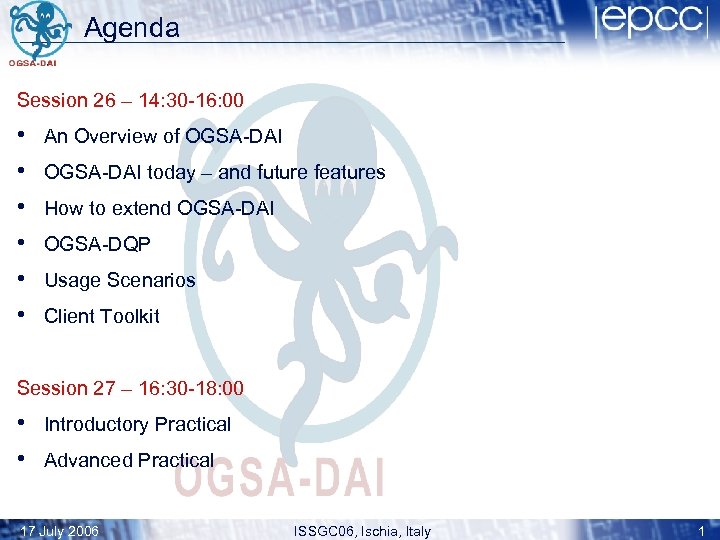 Agenda Session 26 – 14: 30 -16: 00 • • • An Overview of