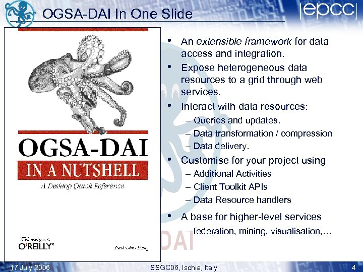 OGSA-DAI In One Slide • An extensible framework for data • • access and