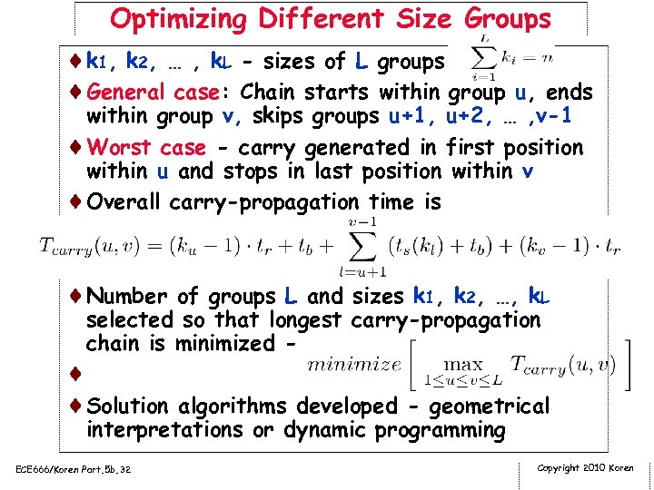 Optimizing Different Size Groups ¨k 1, k 2, … , k. L - sizes