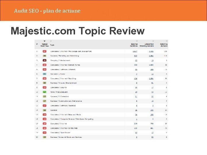 Audit SEO - plan de actiune Majestic. com Topic Review 