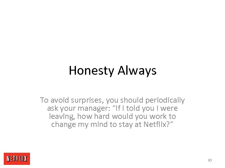 Honesty Always To avoid surprises, you should periodically ask your manager: “If I told