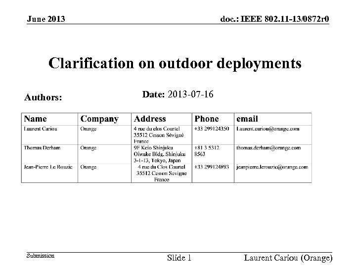 doc. : IEEE 802. 11 -13/0872 r 0 June 2013 Clarification on outdoor deployments