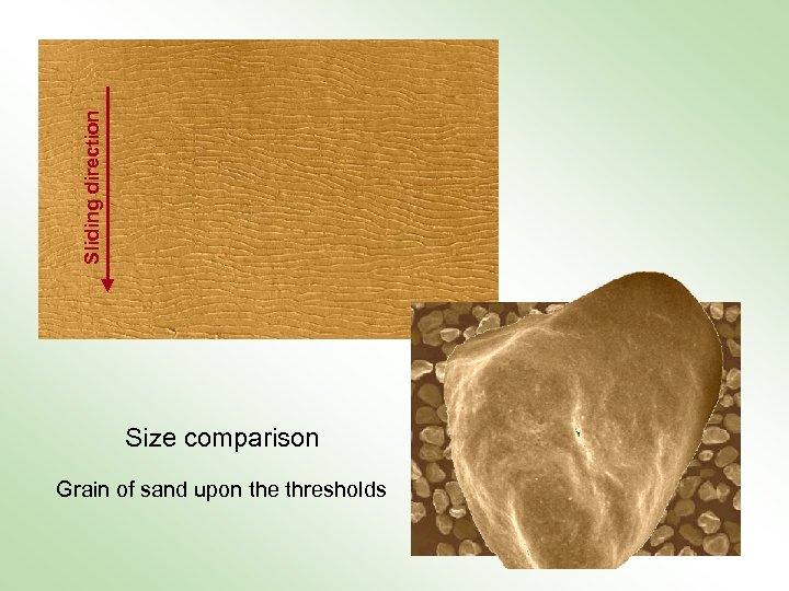 Sliding direction Size comparison Grain of sand upon the thresholds 