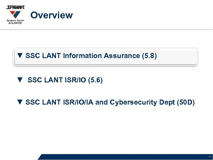 Overview ▼ SSC LANT Information Assurance (5. 8) ▼ SSC LANT ISR/IO (5. 6)