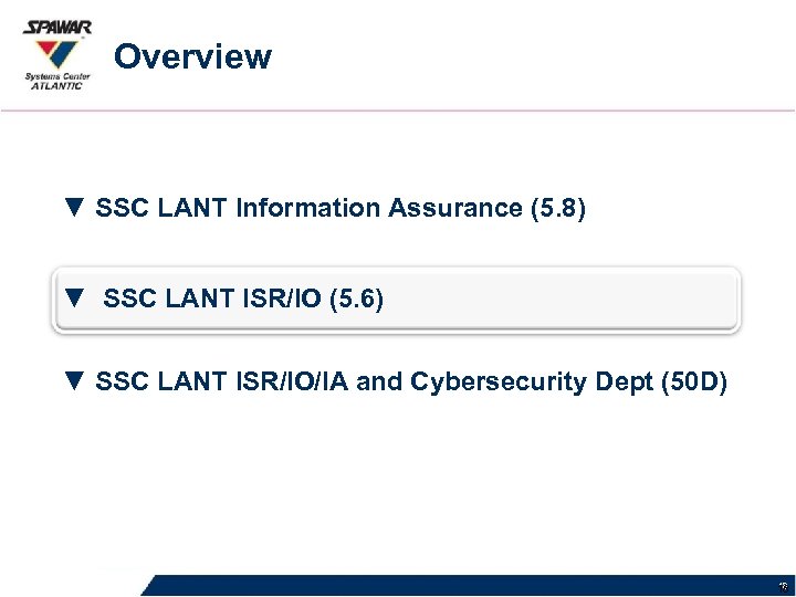 Overview ▼ SSC LANT Information Assurance (5. 8) ▼ SSC LANT ISR/IO (5. 6)