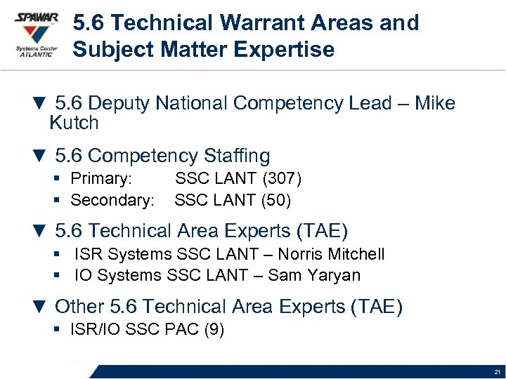 5. 6 Technical Warrant Areas and Subject Matter Expertise ▼ 5. 6 Deputy National