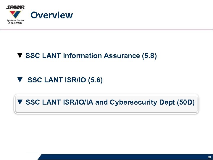 Overview ▼ SSC LANT Information Assurance (5. 8) ▼ SSC LANT ISR/IO (5. 6)