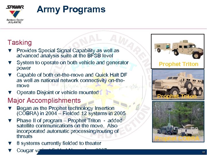 Army Programs Tasking ▼ Provides Special Signal Capability as well as advanced analysis suite