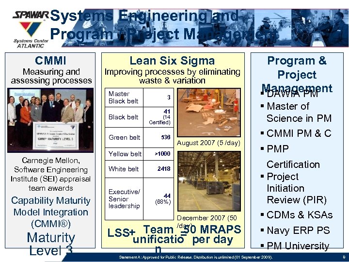 Systems Engineering and Program / Project Management CMMI Measuring and assessing processes Lean Six