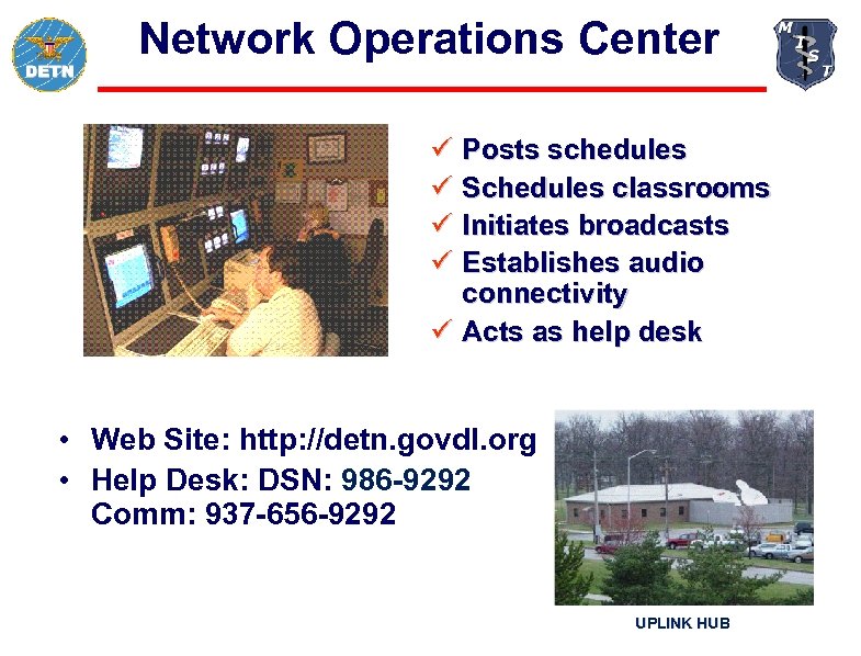 Network Operations Center ü Posts schedules ü Schedules classrooms ü Initiates broadcasts ü Establishes