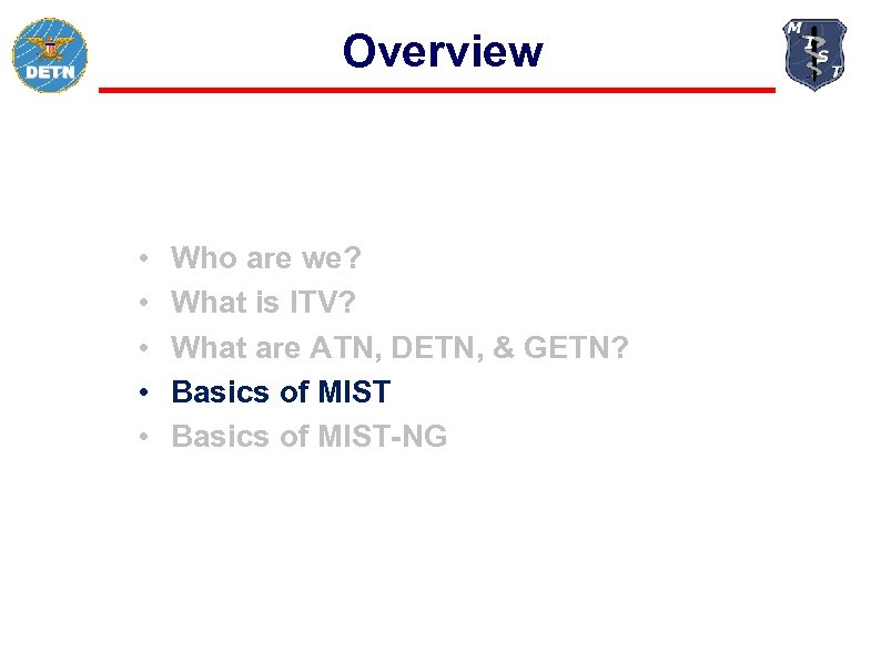 Overview • • • Who are we? What is ITV? What are ATN, DETN,