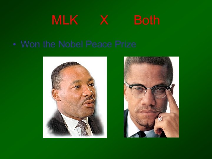 MLK X Both • Won the Nobel Peace Prize 