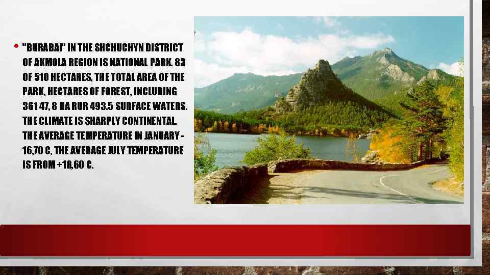  • "BURABAI" IN THE SHCHUCHYN DISTRICT OF AKMOLA REGION IS NATIONAL PARK. 83