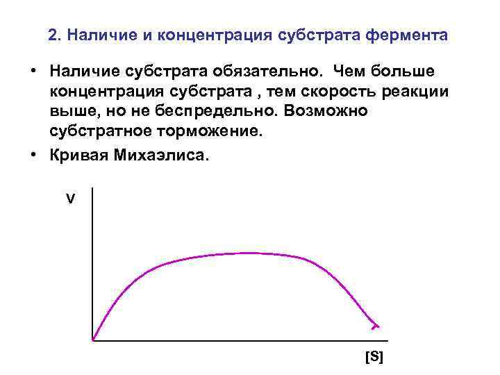 2. Наличие и концентрация субстрата фермента • Наличие субстрата обязательно. Чем больше концентрация субстрата