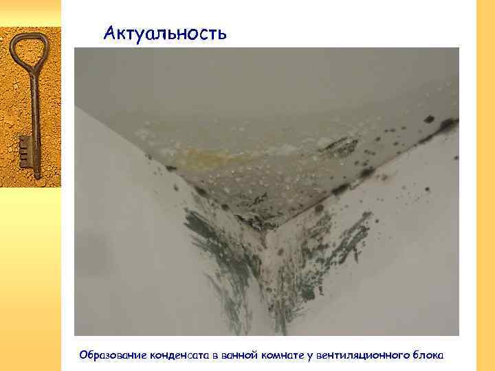 Актуальность Образование конденсата в ванной комнате у вентиляционного блока 