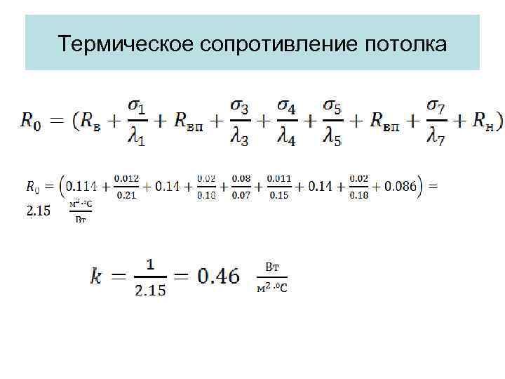 Термическое сопротивление потолка . 