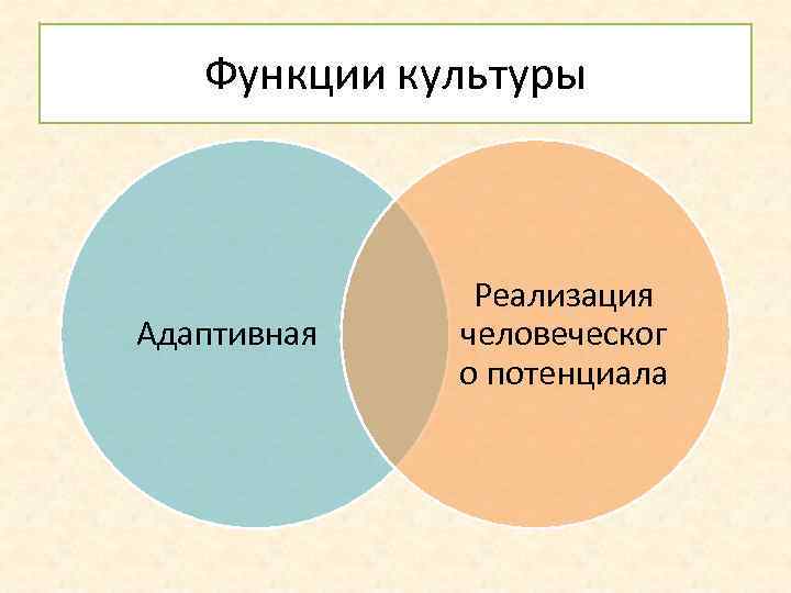 Функции культуры Адаптивная Реализация человеческог о потенциала 