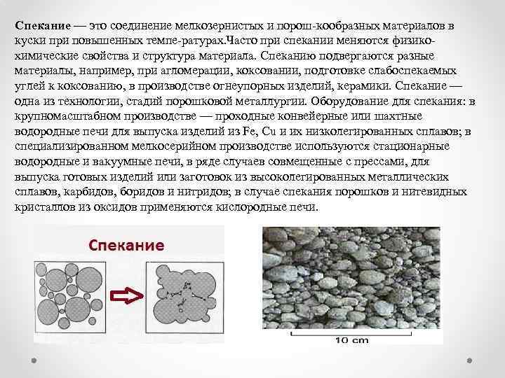 Спекание — это соединение мелкозернистых и порош кообразных материалов в куски при повышенных темпе