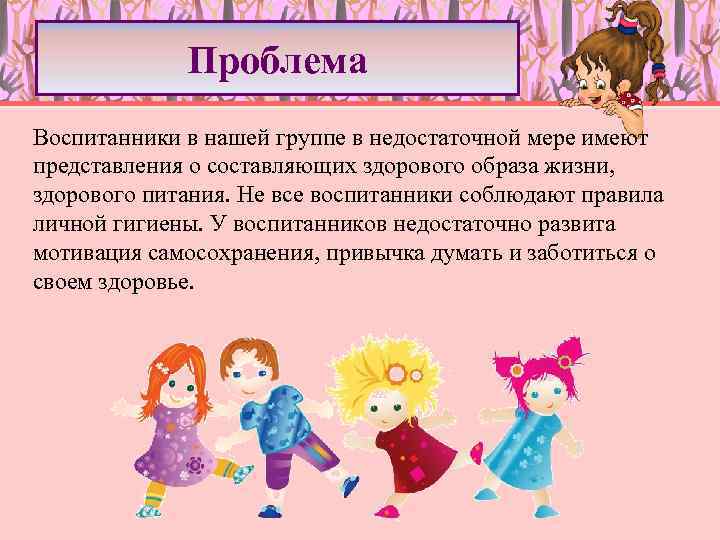 Проблема Воспитанники в нашей группе в недостаточной мере имеют представления о составляющих здорового образа