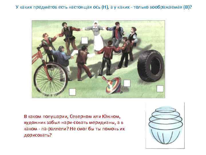 У каких предметов есть настоящая ось (Н), а у каких только воображаемая (В)? В