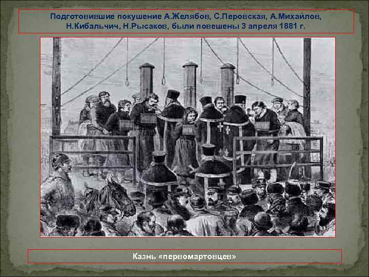 Первомартовцы это. Казнь первомартовцев 3 апреля 1881. Казнь народовольцев при Александре 3.