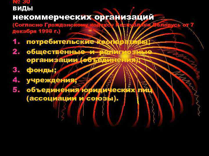 № 30 ВИДЫ некоммерческих организаций (Согласно Гражданскому кодексу Республики Беларусь от 7 декабря 1998