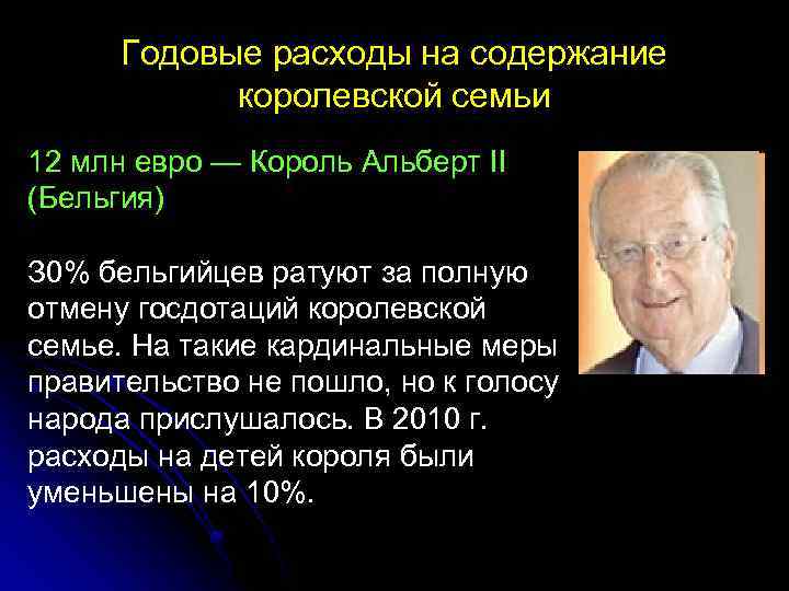 Годовые расходы на содержание королевской семьи 12 млн евро — Король Альберт II (Бельгия)