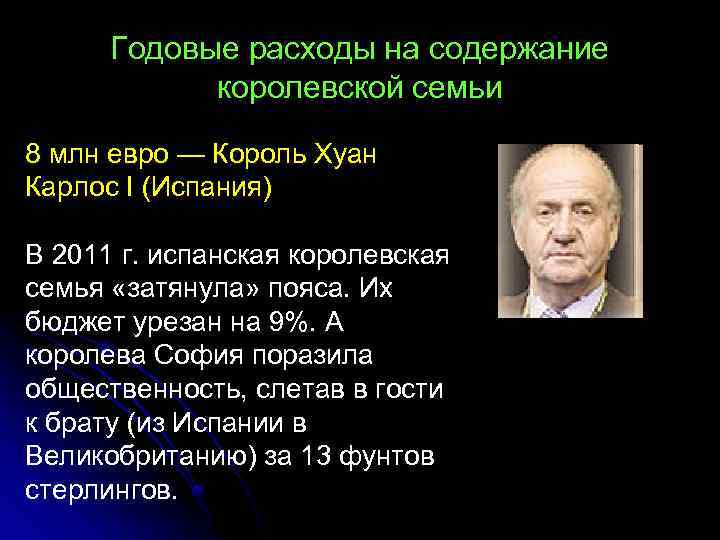 Годовые расходы на содержание королевской семьи 8 млн евро — Король Хуан Карлос I