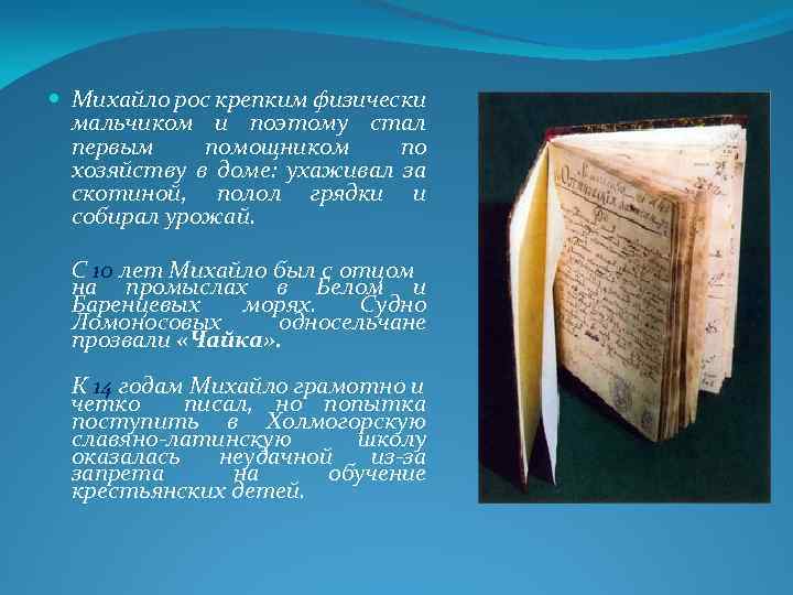  Михайло рос крепким физически мальчиком и поэтому стал первым помощником по хозяйству в