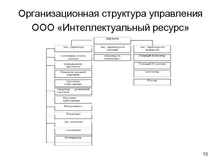 Организационная структура управления ООО «Интеллектуальный ресурс» 10 