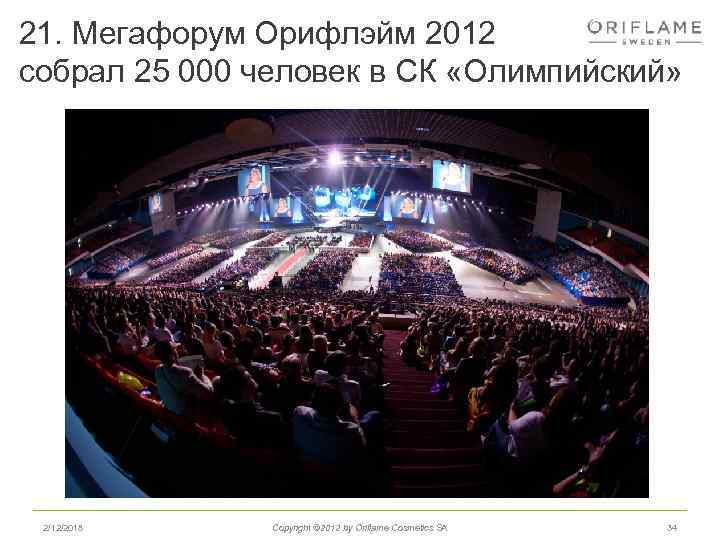 21. Мегафорум Орифлэйм 2012 собрал 25 000 человек в СК «Олимпийский» 2/12/2018 Copyright ©