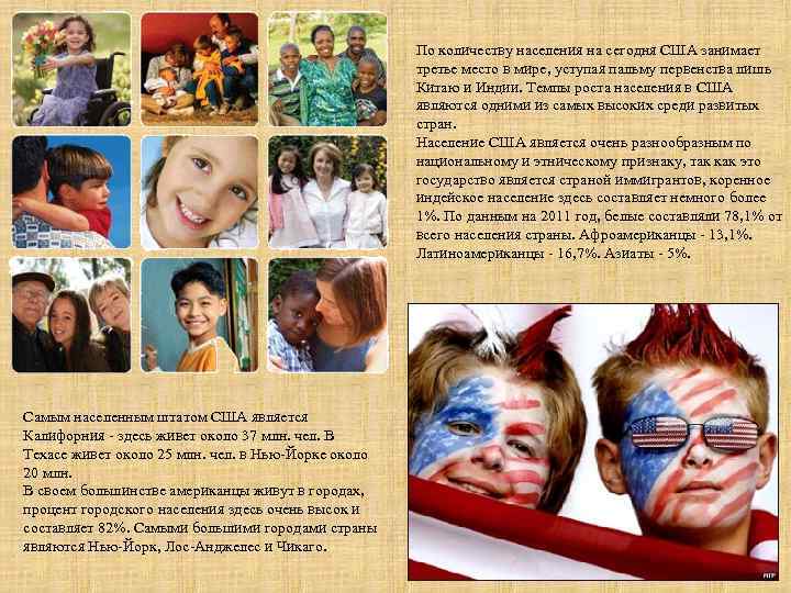 По количеству населения на сегодня США занимает третье место в мире, уступая пальму первенства